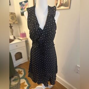 Lulu's Navy Blue and White/Gray Ruffle Wrap Dress